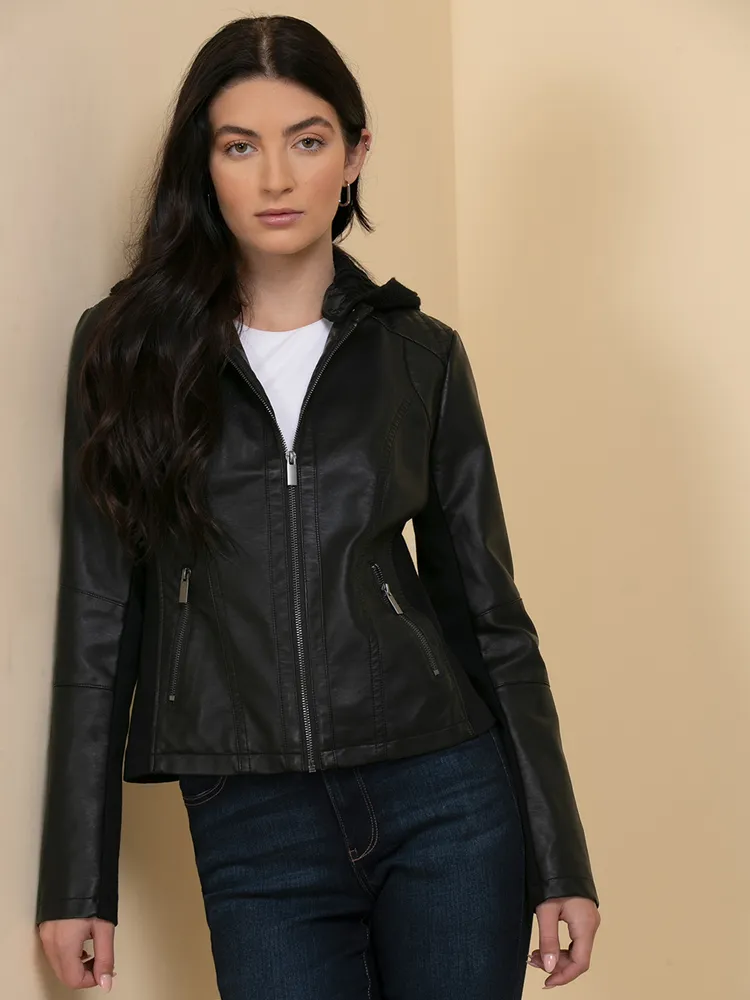 RICKI S Hooded Faux Leather Jacket Hillside Shopping Centre