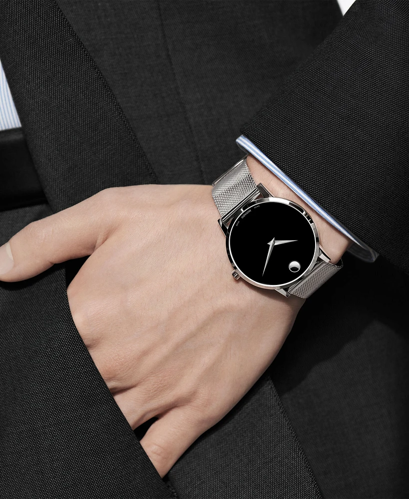 Men's swiss museum classic black leather strap watch 40mm online