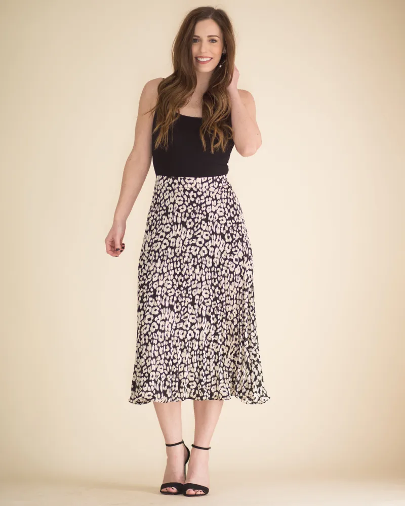 Rose Remington Pleated Leopard Midi Skirt CoolSprings Galleria