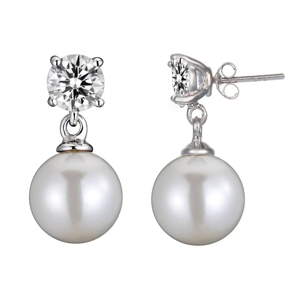 Pearl and cubic 2024 zirconia drop earrings