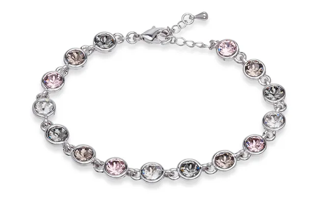 RW CO Rhodium Plated Crystal Tennis Bracelet in silk and black