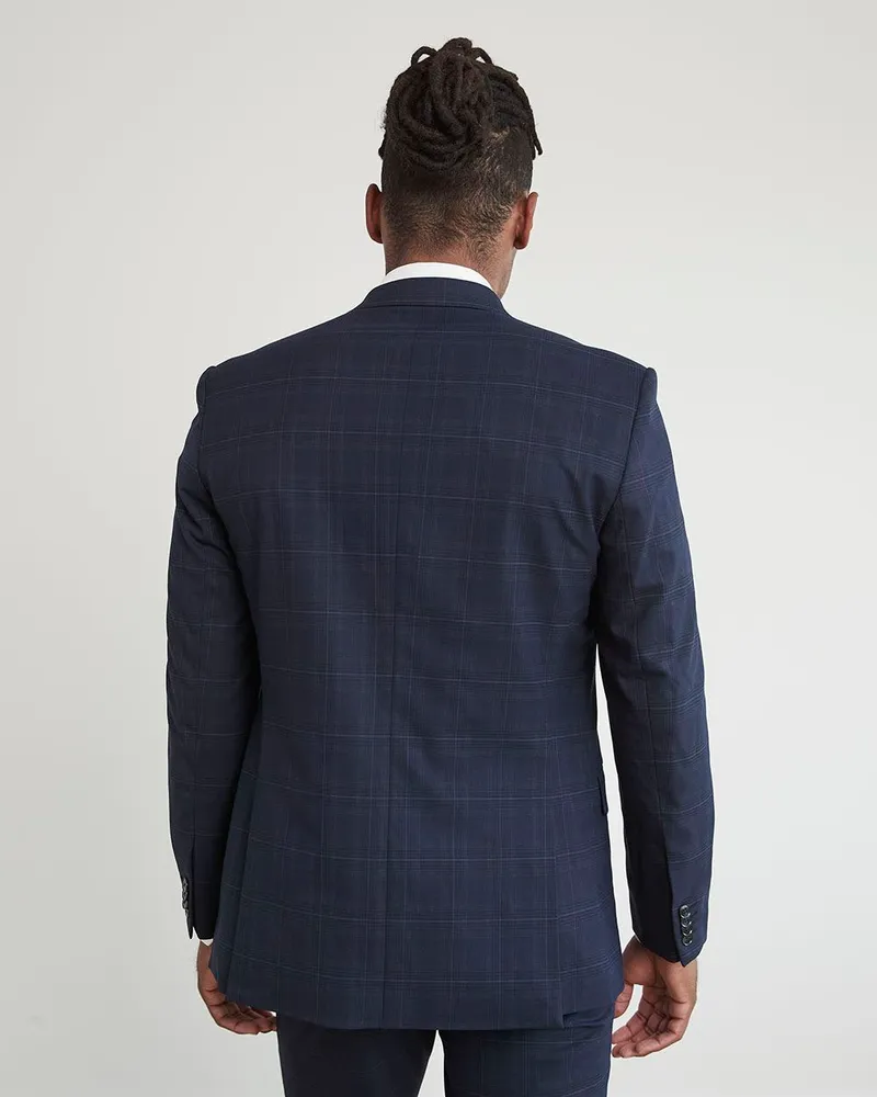 RW CO Slim Fit Navy Checkered Suit Blazer Square One