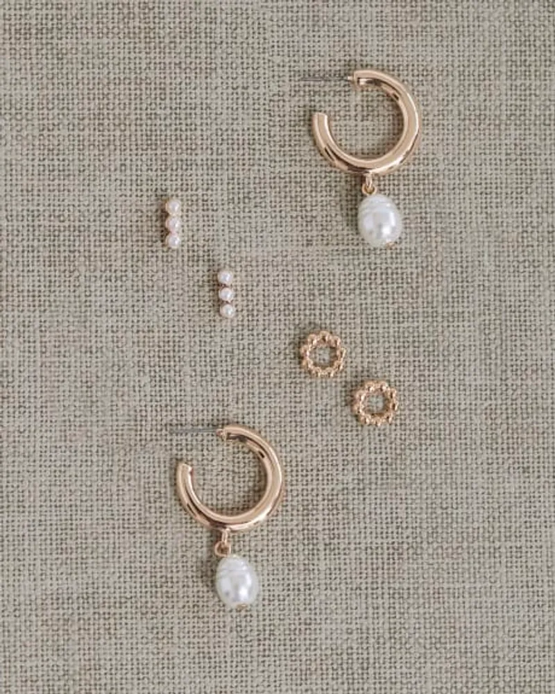 RW CO. Golden Earrings with Pearls Set of 3 Gold 1SIZE