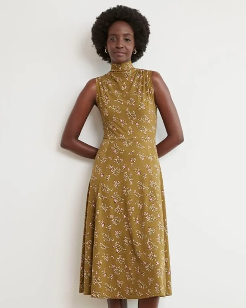 RW CO. Sleeveless Fit and Flare Dress with Funnel Neckline Green