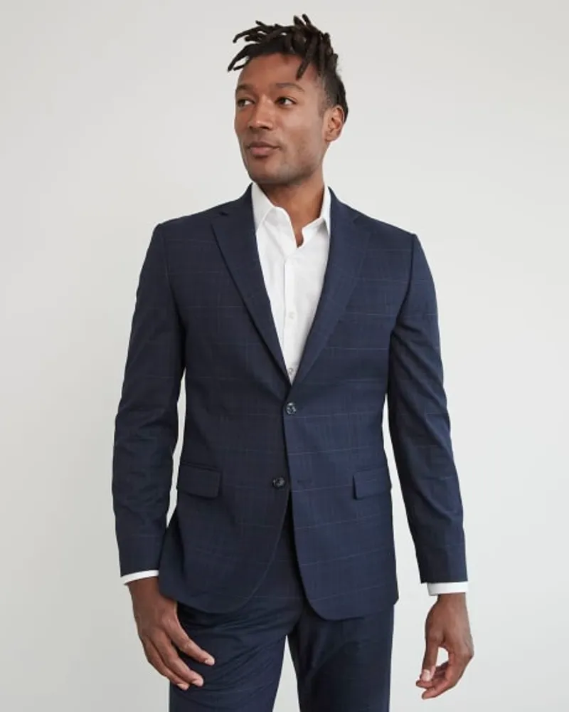 RW CO. Slim Fit Navy Checkered Suit Blazer