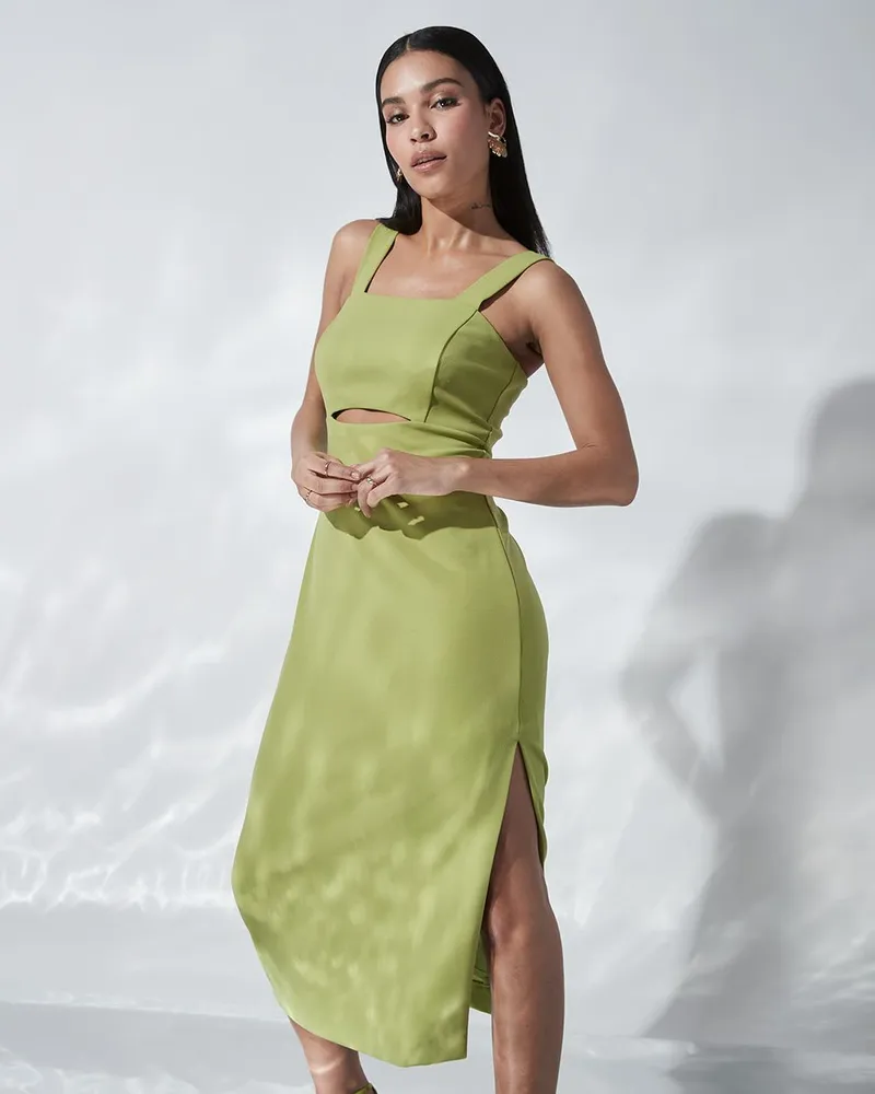 Neon green discount square neck dress