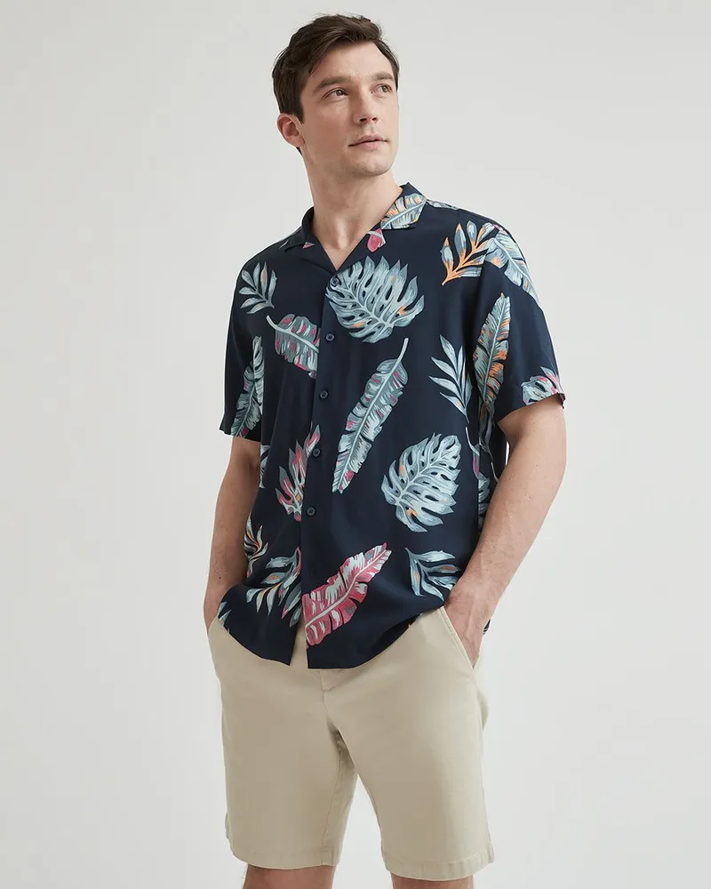 RW CO Short Sleeve Viscose Shirt with Camp Collar Upper Canada Mall
