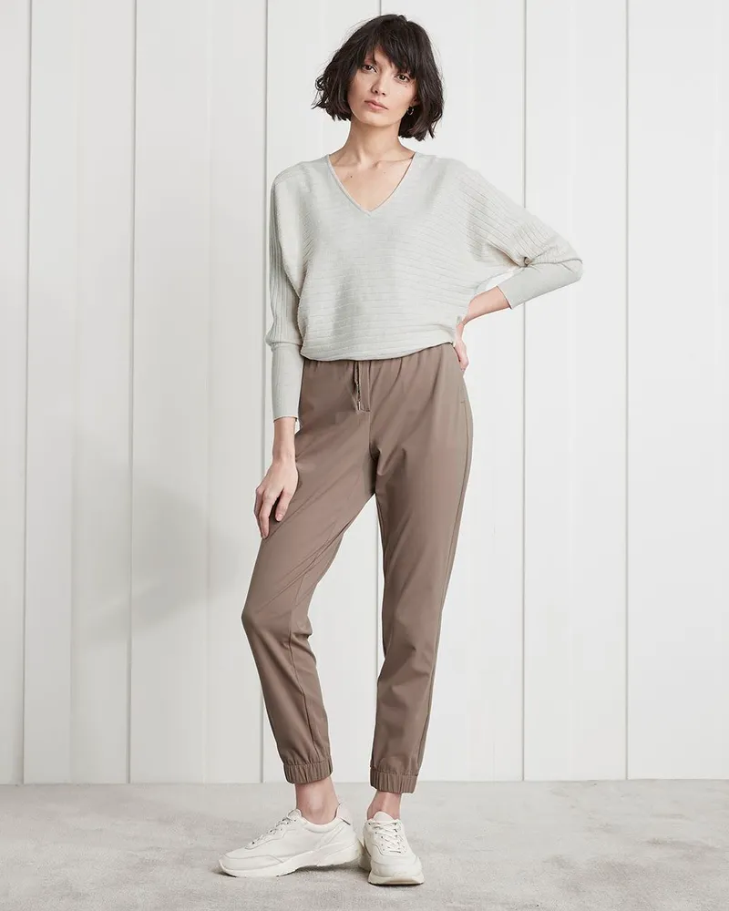 Horizontal ribbed dolman sleeve sweater top