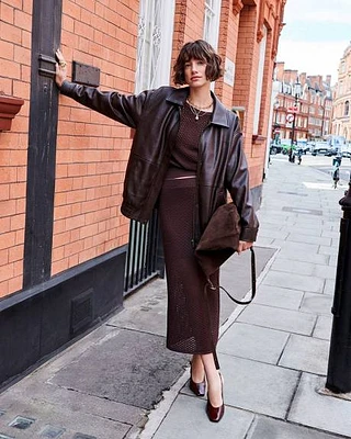 Brown leather skirt canada top