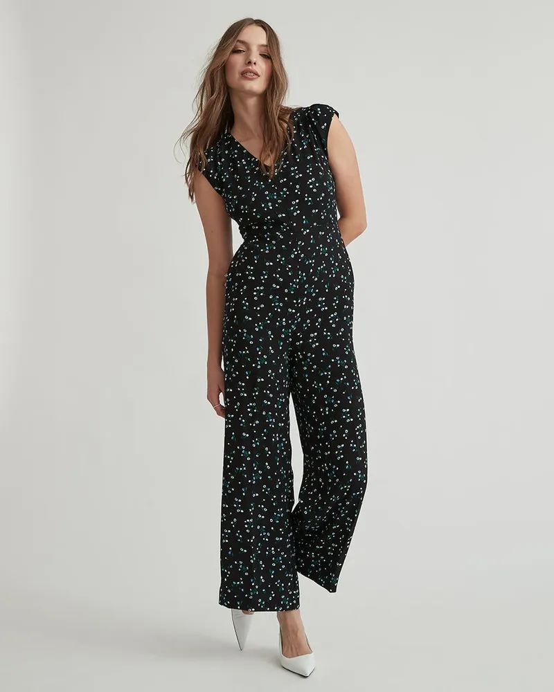 RW CO Cap Sleeve V Neck Jumpsuit with Open Back Detail Hillcrest