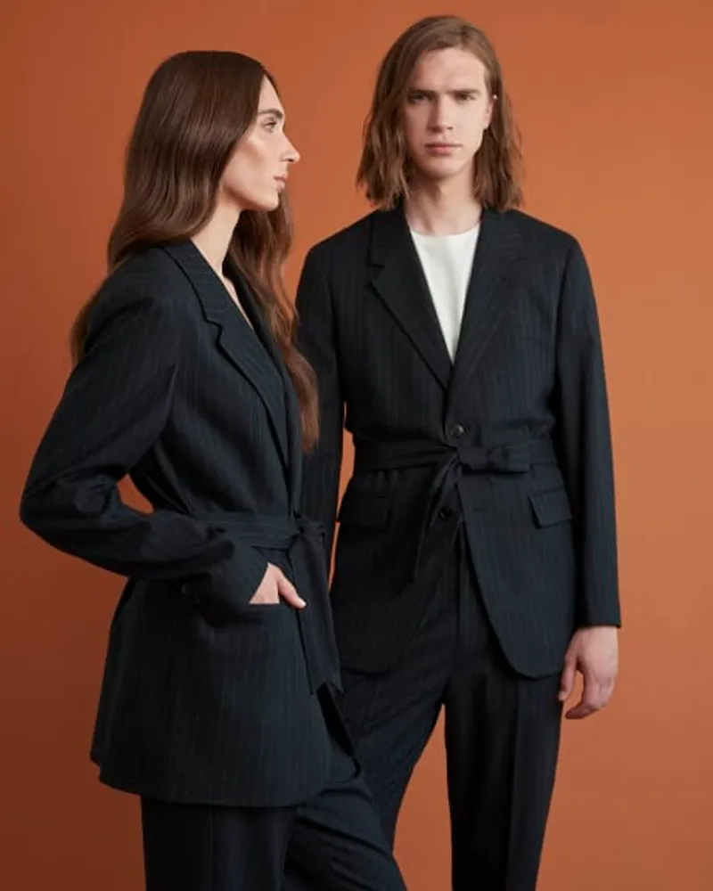 RW CO. Veston Non Genr marine Rayures avec Ceinture Blazer bleu