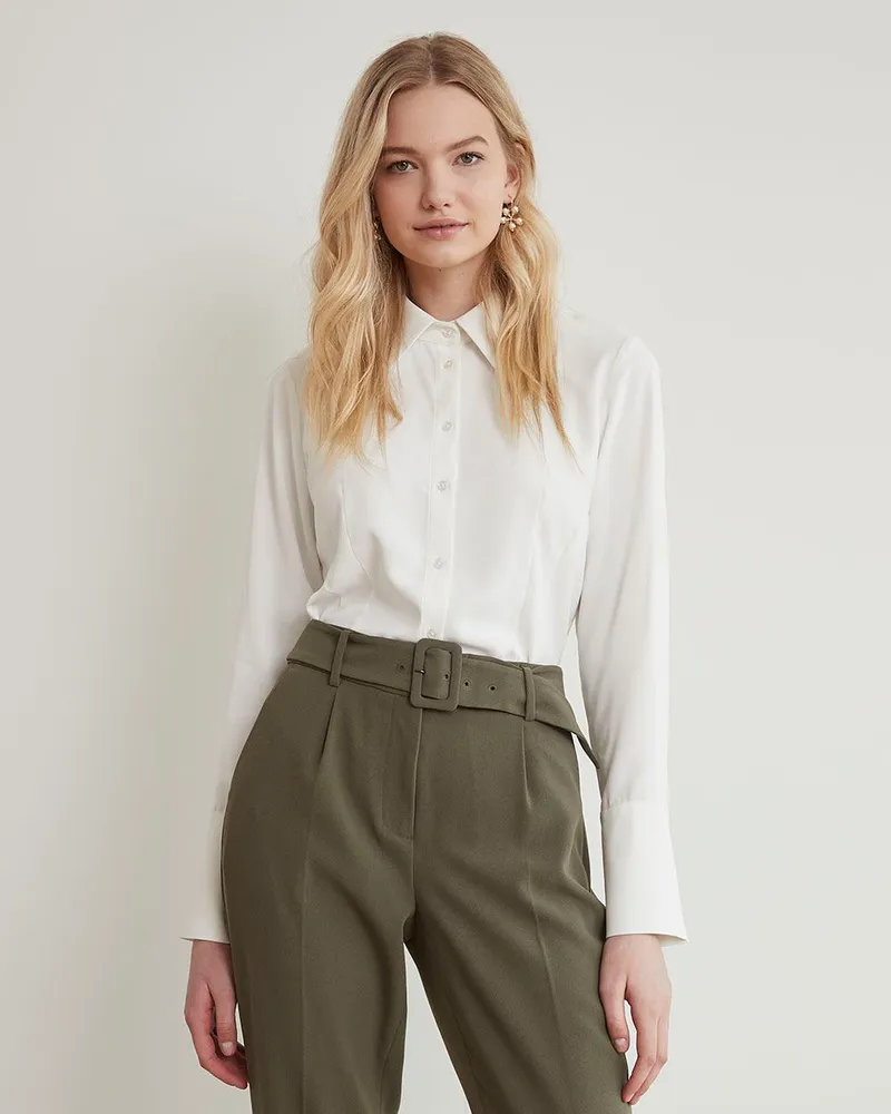 RW&CO Long-Sleeve Buttoned-Down Twill Blouse | Hillcrest Mall
