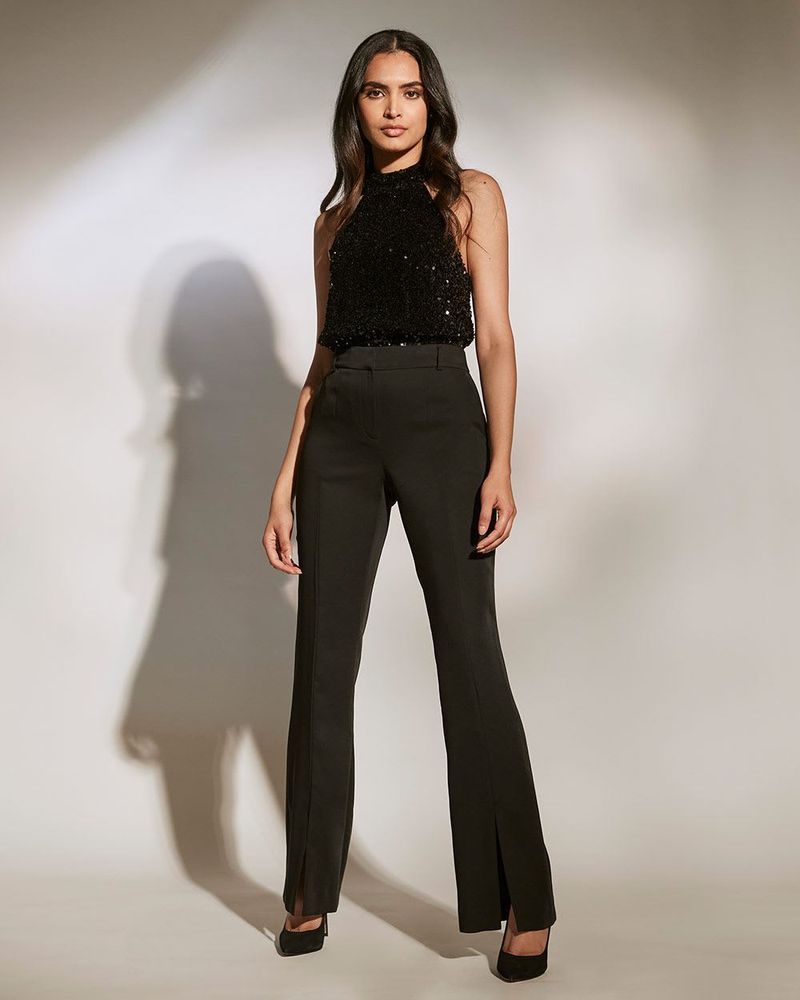 RW&Co Satin Mid-Rise Flare Pant with Front Slit - 33