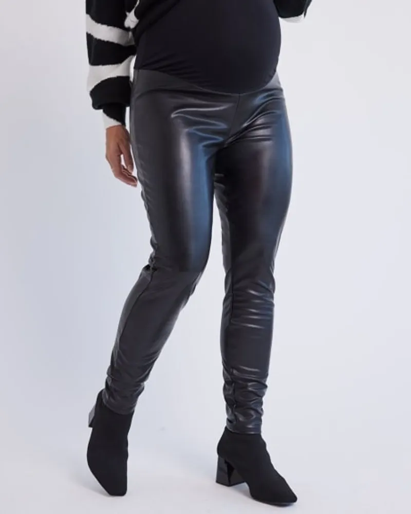RW CO. Stretch Faux Leather Skinny Pants Thyme Maternity Black