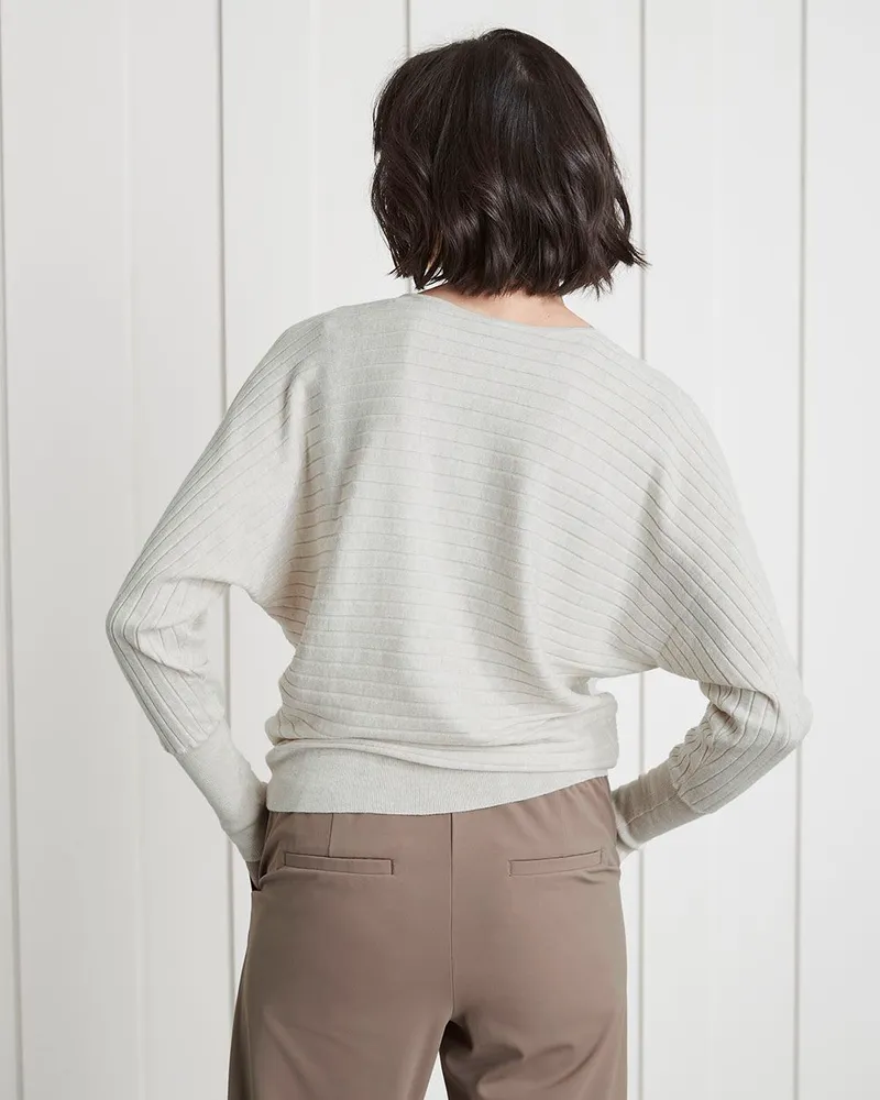 RW CO Horizontal Ribbed Dolman Sleeve V Neck Pullover Sweater