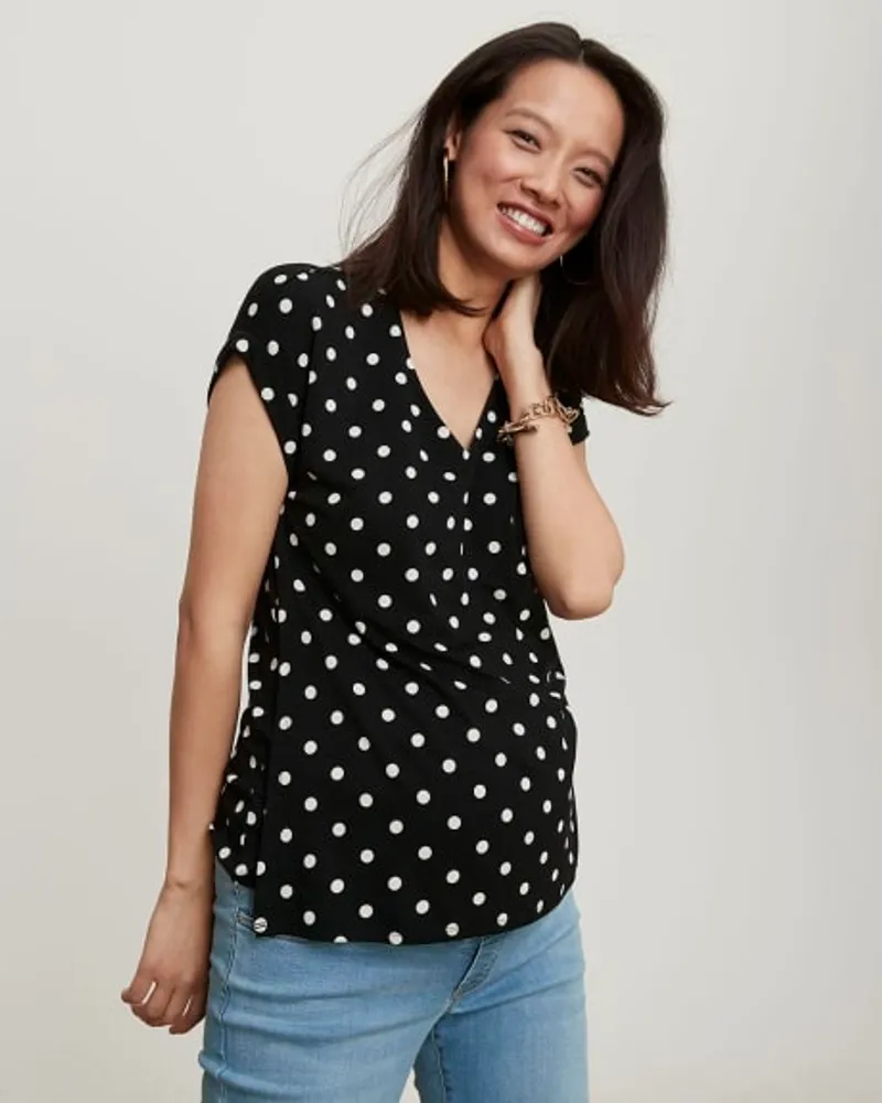 RW CO. V Neck Extended Shoulder Nursing T Shirt Thyme Maternity Black Multi