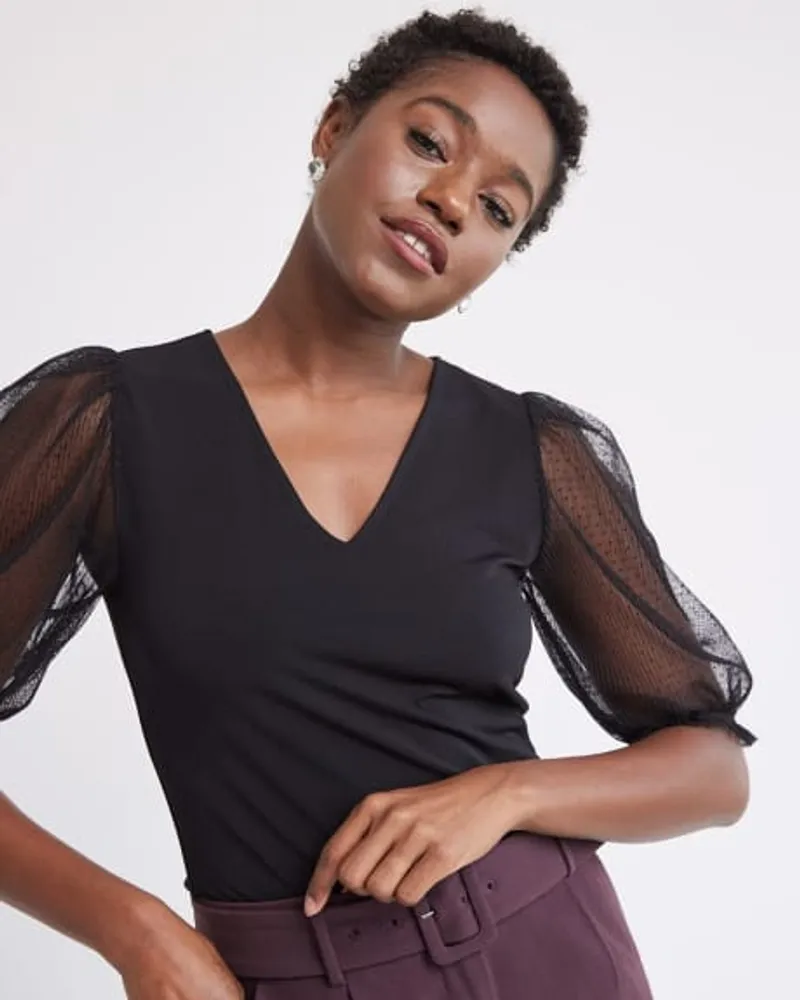 Sheer puff sleeve top sale