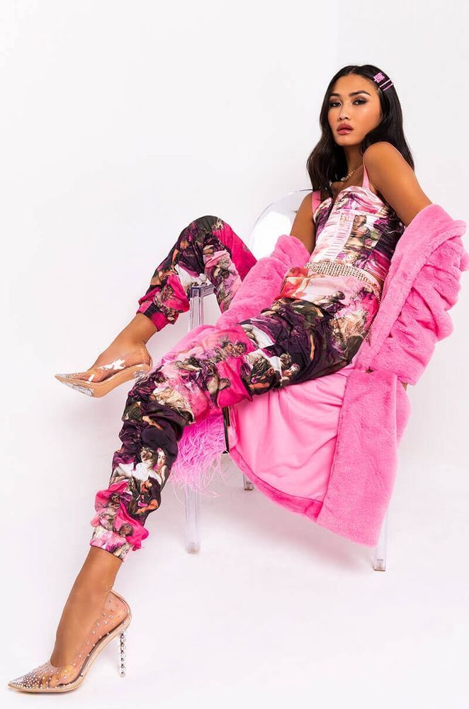 Pink stacked joggers cheap