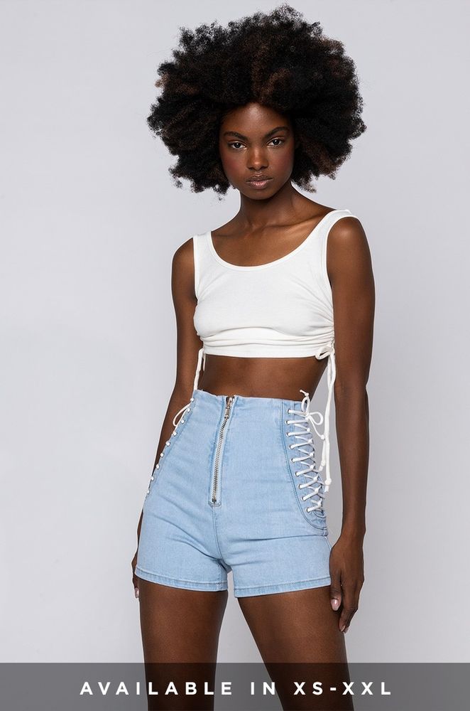 Lace up cheap denim shorts