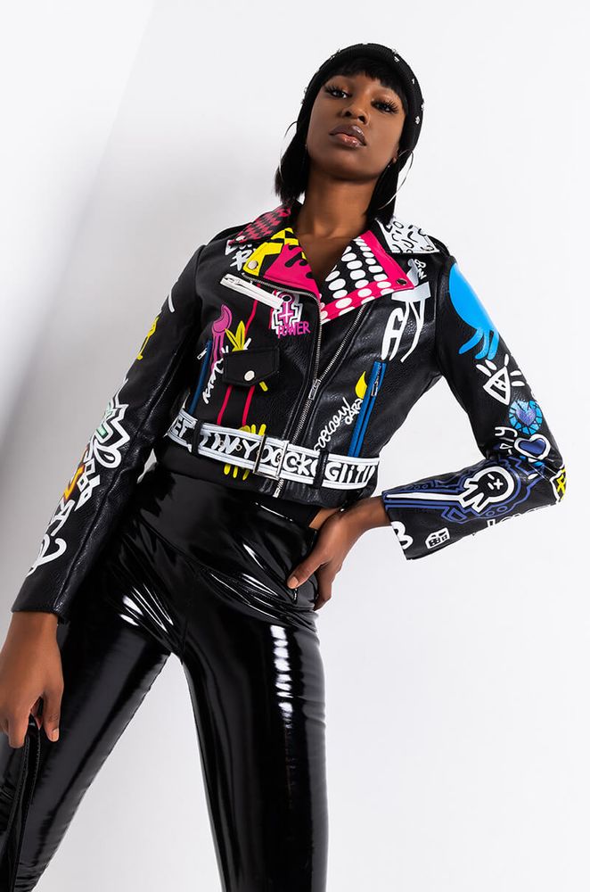 Graffiti leather moto jacket 2025
