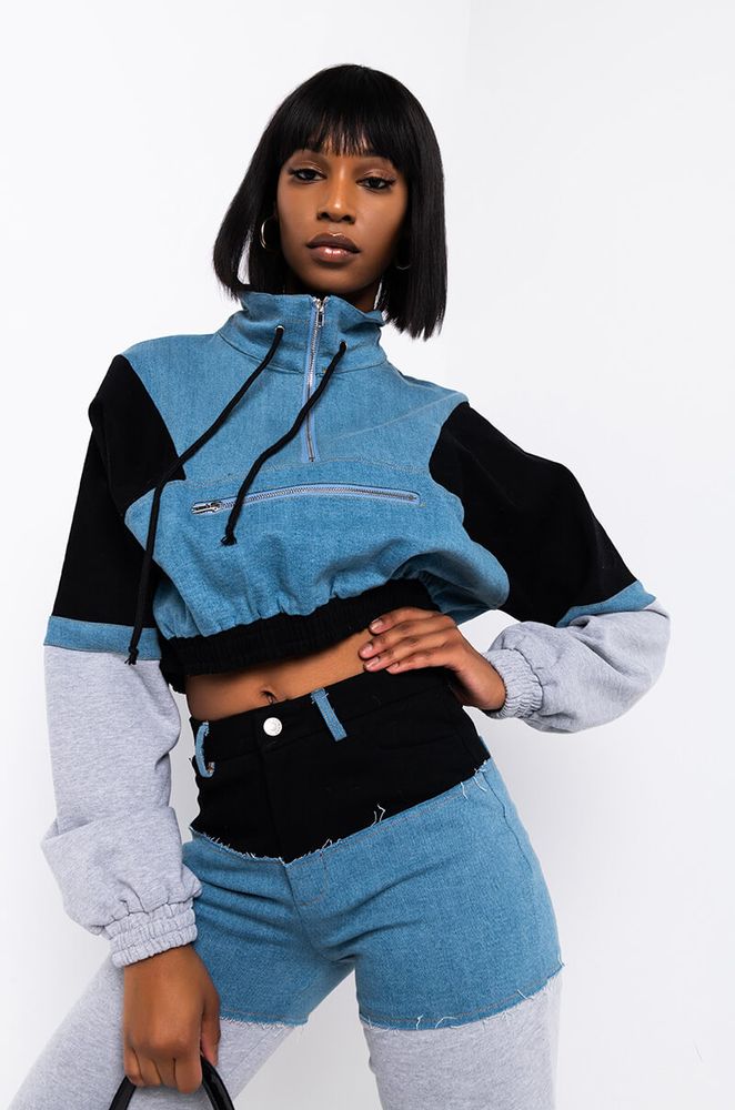 AKIRA Casual Calling Denim Detail Sweatshirt Foxvalley Mall