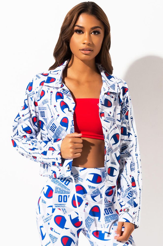 Champion white cropped coaches on sale jacket