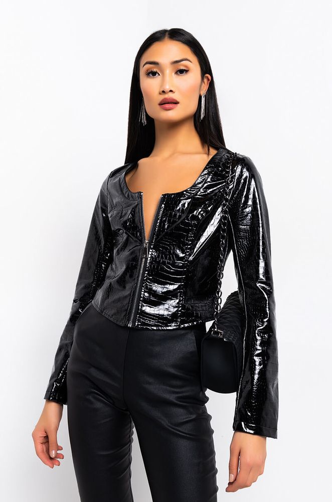 AKIRA Croc Fringe Arm Moto Jacket Foxvalley Mall