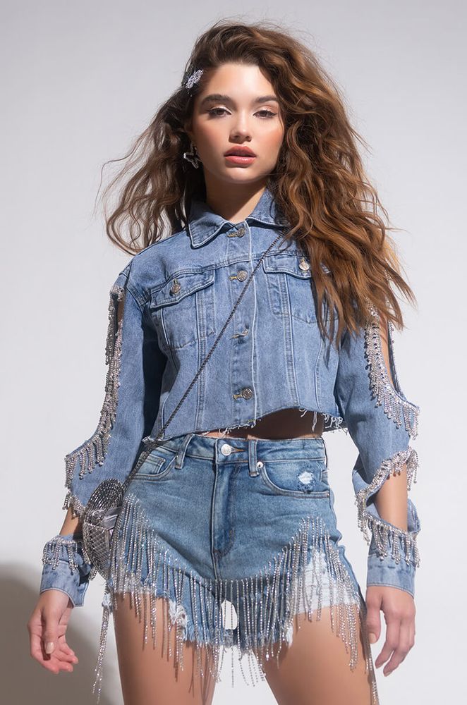 AKIRA Diamonds Dancing Cut Out Crop Denim Jacket Foxvalley Mall