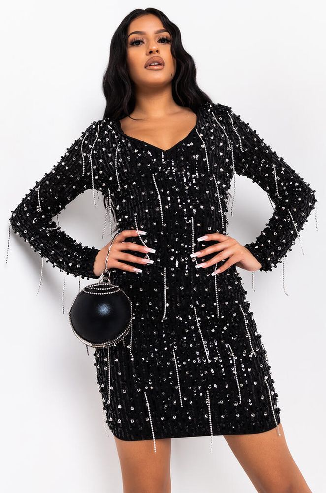 Studded long outlet sleeve dress
