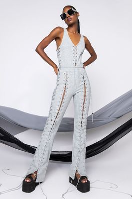 AKIRA Take Your Time Lace Up Denim Jumpsuit Foxvalley Mall