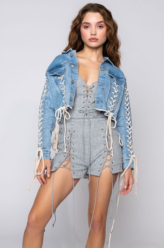 Azalea wang AKIRA Azalea Wang Lace Up Hunty Denim Jacket
