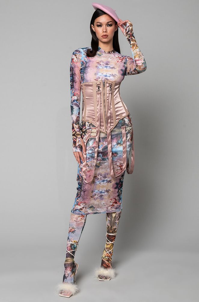 AKIRA Pink Skies Long Sleeve Mesh Midi Dress Foxvalley Mall