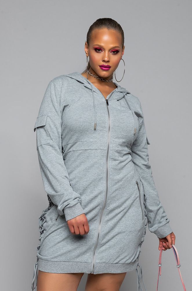 AKIRA Plus Got All The Flavas Lace Up Detail Hoodie Dress