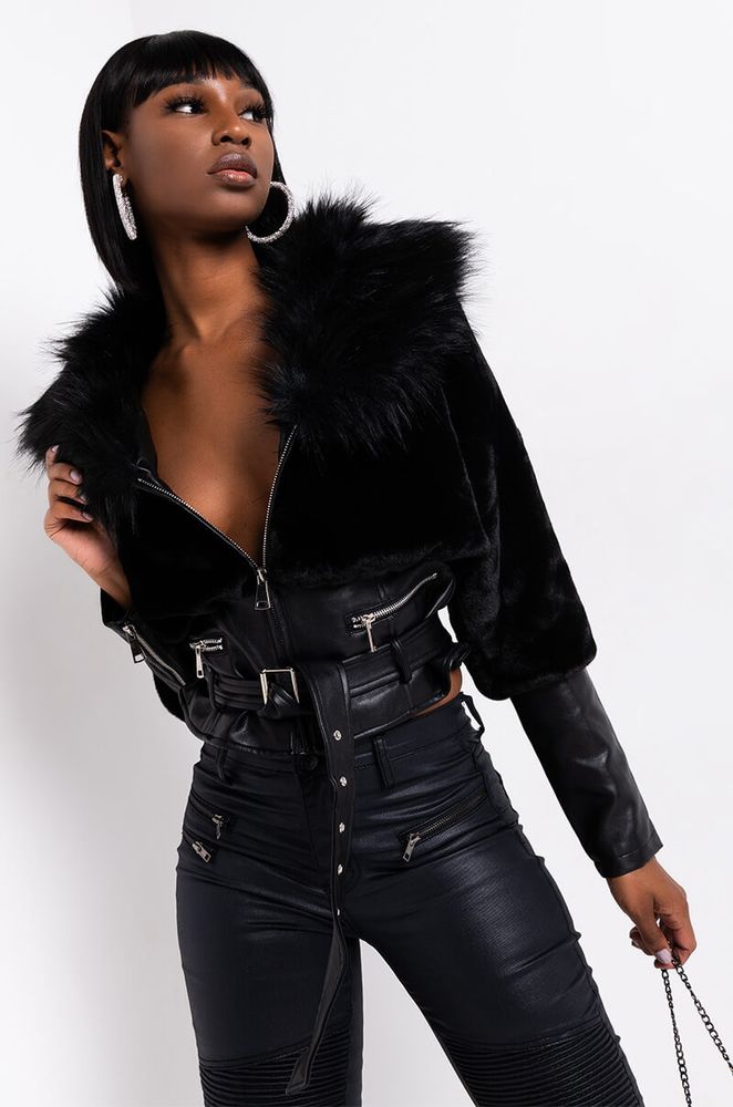 AKIRA Rich Bitch Juice Dual Fur Moto Jacket Foxvalley Mall