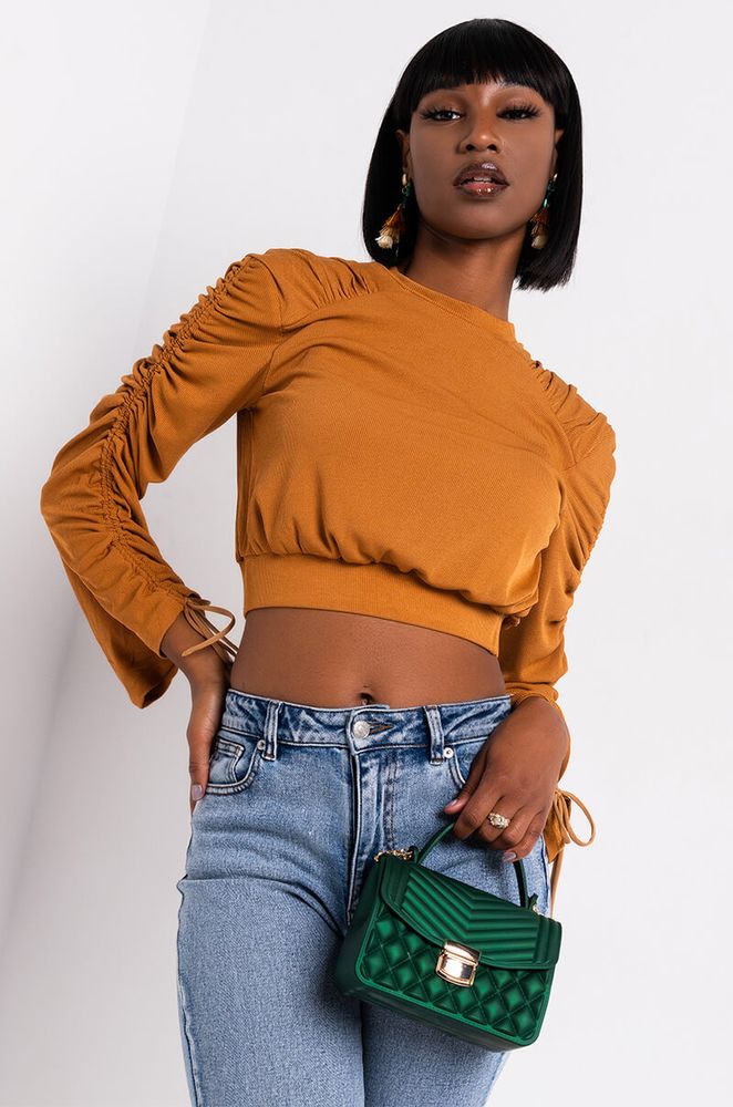 Ruched deals sleeve sweater
