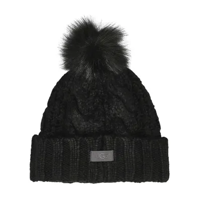 Maddison Womens black/fin with pom cable stitch hats | Southcentre