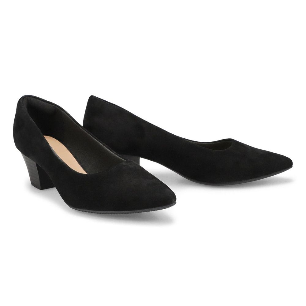 Clarks Womens Teresa Step Suede Slip On Heel Black Bramalea City Centre