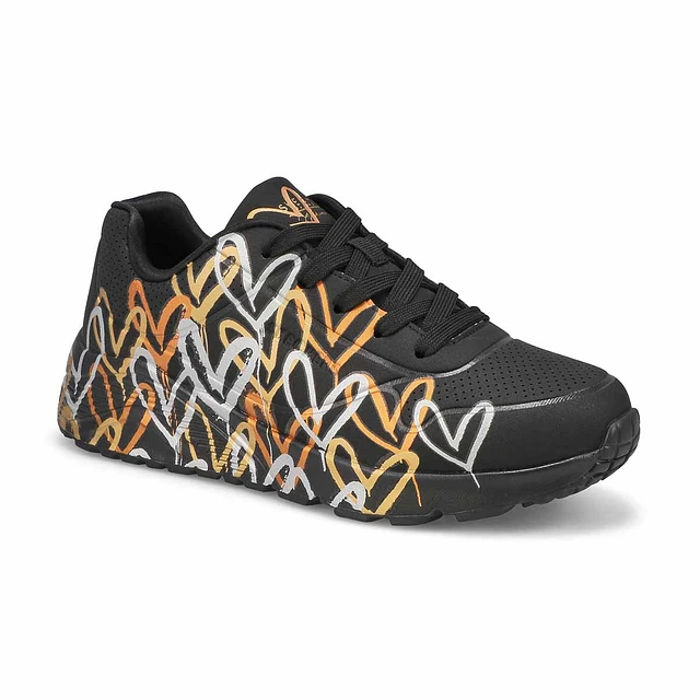 Skechers Girls JGoldcrown Uno Lite - Metallic Love Lace Up Sneaker