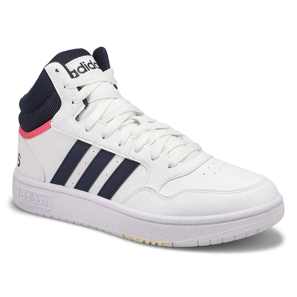 Adidas Womens Hoops 3.0 Mid Lace Up Sneaker - White/Ink/Rose
