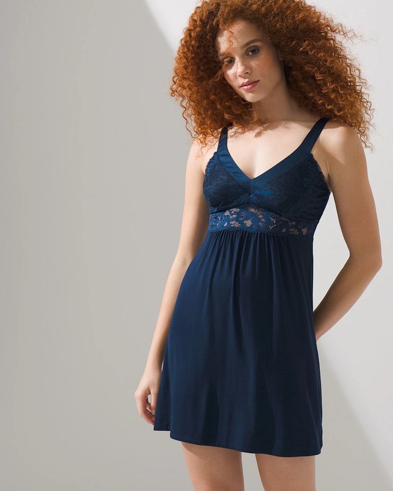 Soma Cool Nights Lace and Satin Chemise Nightgown Blue size XS