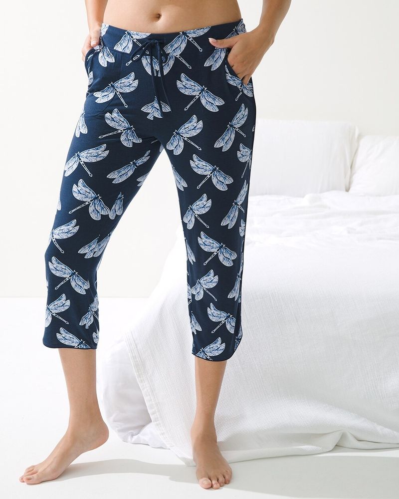 Soma Cool Nights Crop Pajama Pants TILED DRAGONFLY NAVY Size S