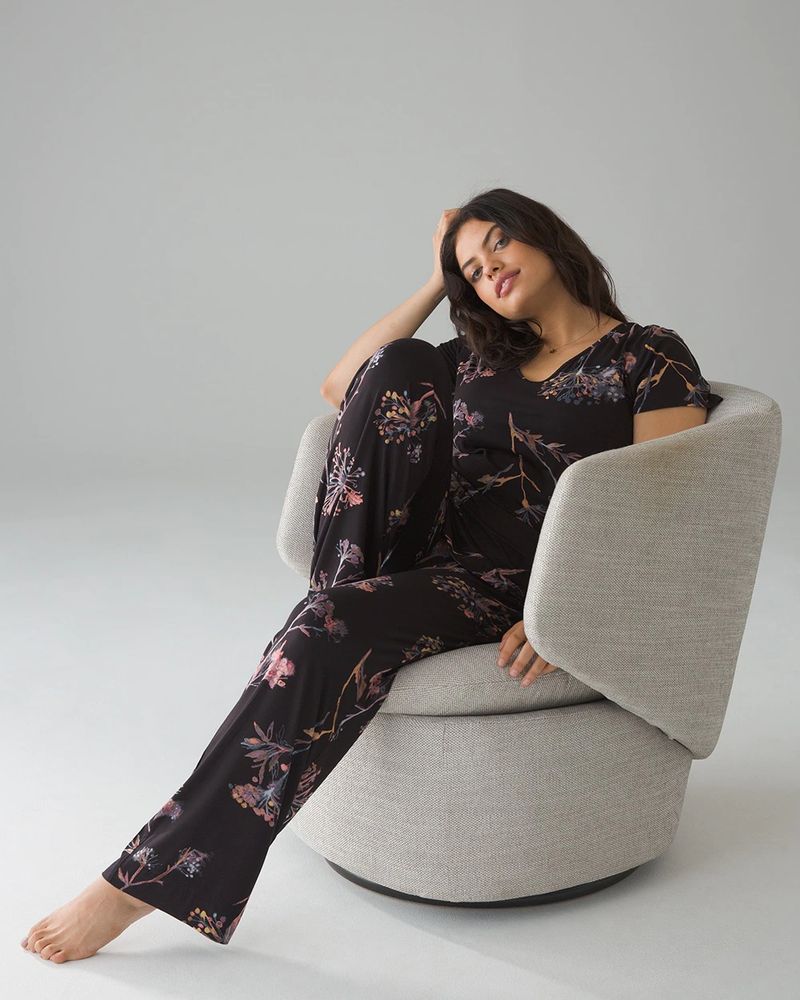 Soma Cool Nights Pajama Pants, VEILED FLORAL GRAND BLACK, Size Mall