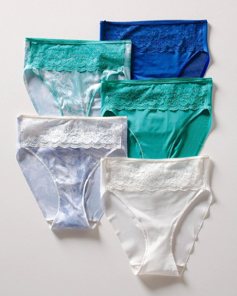 Soma Vanishing Edge Microfiber HighLeg Briefs with Lace 5 Pack, MARBLE