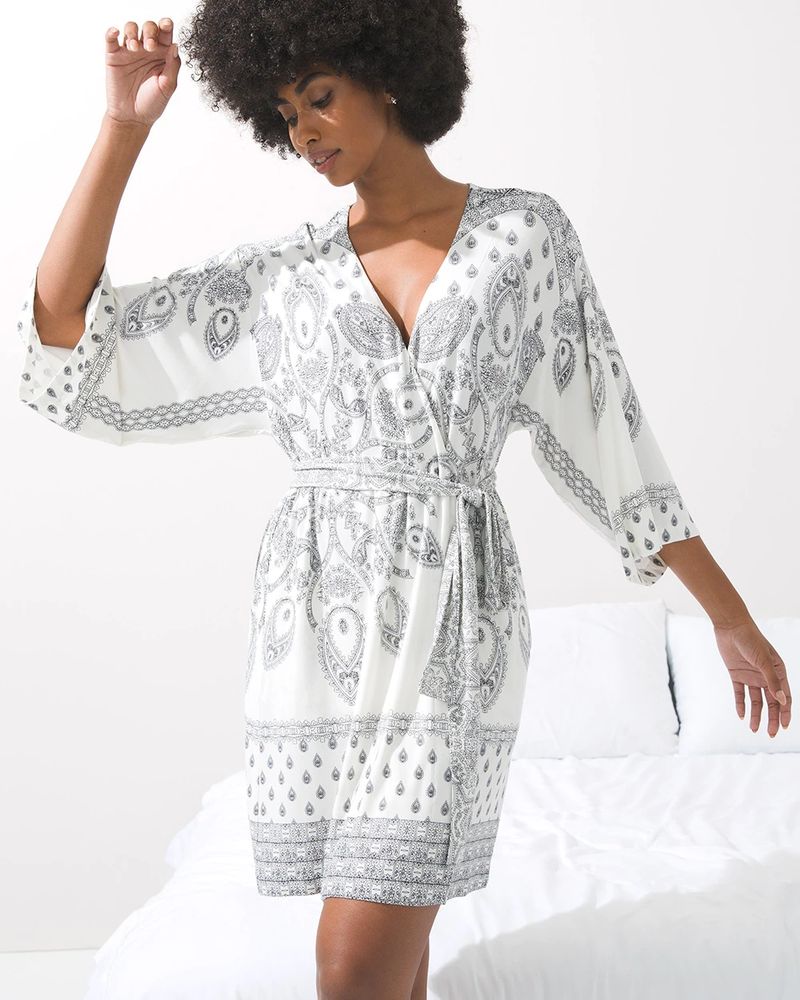 Soma Cool Nights Short Kimono Robe, MIRRORED MEDALLION PLC IV, Size S/M