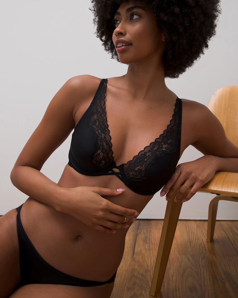 Soma Soma Essentials Unlined Lace Trim Plunge Black Mall Of America®