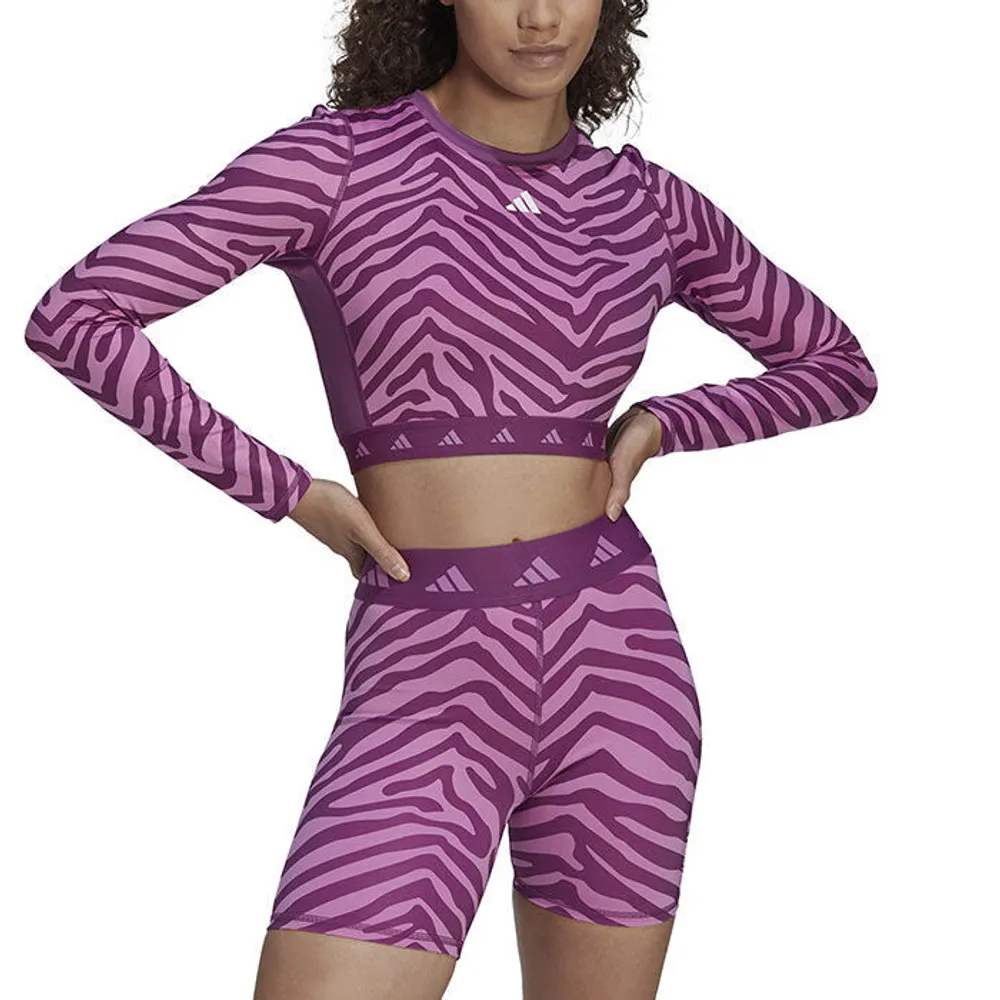 Adidas Women s Hyperglam Techfit Crop Long Sleeve Zebra Top
