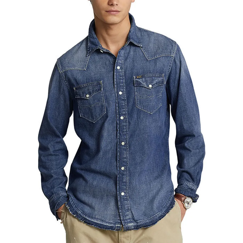 Polo Ralph Lauren Men s Frayed Hem Denim Western Shirt Yorkdale Mall