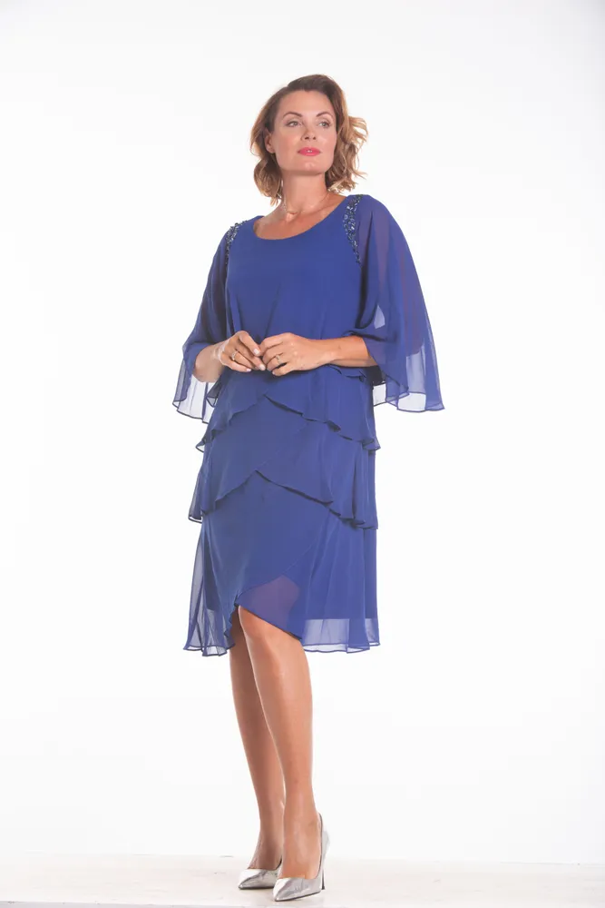 Kleio Tiered Ruffle Knee Length Chiffon Dress Hillside Shopping