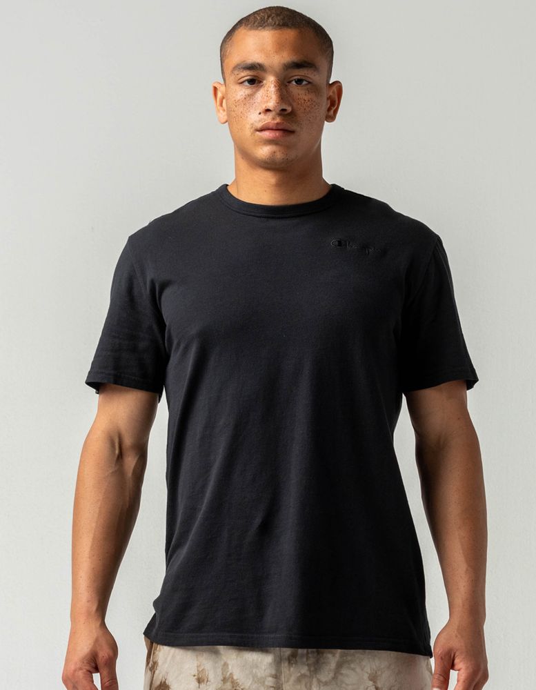 CHAMPION Script Embroidered Vintage Dye Black T Shirt