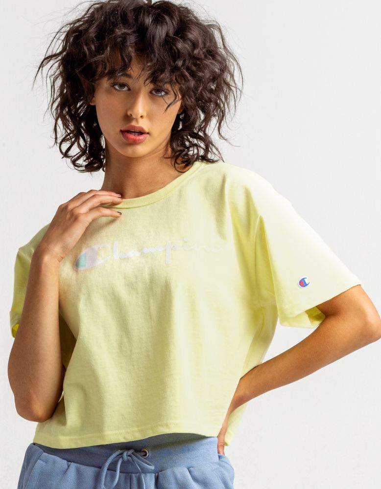 Champion yellow crop top shop